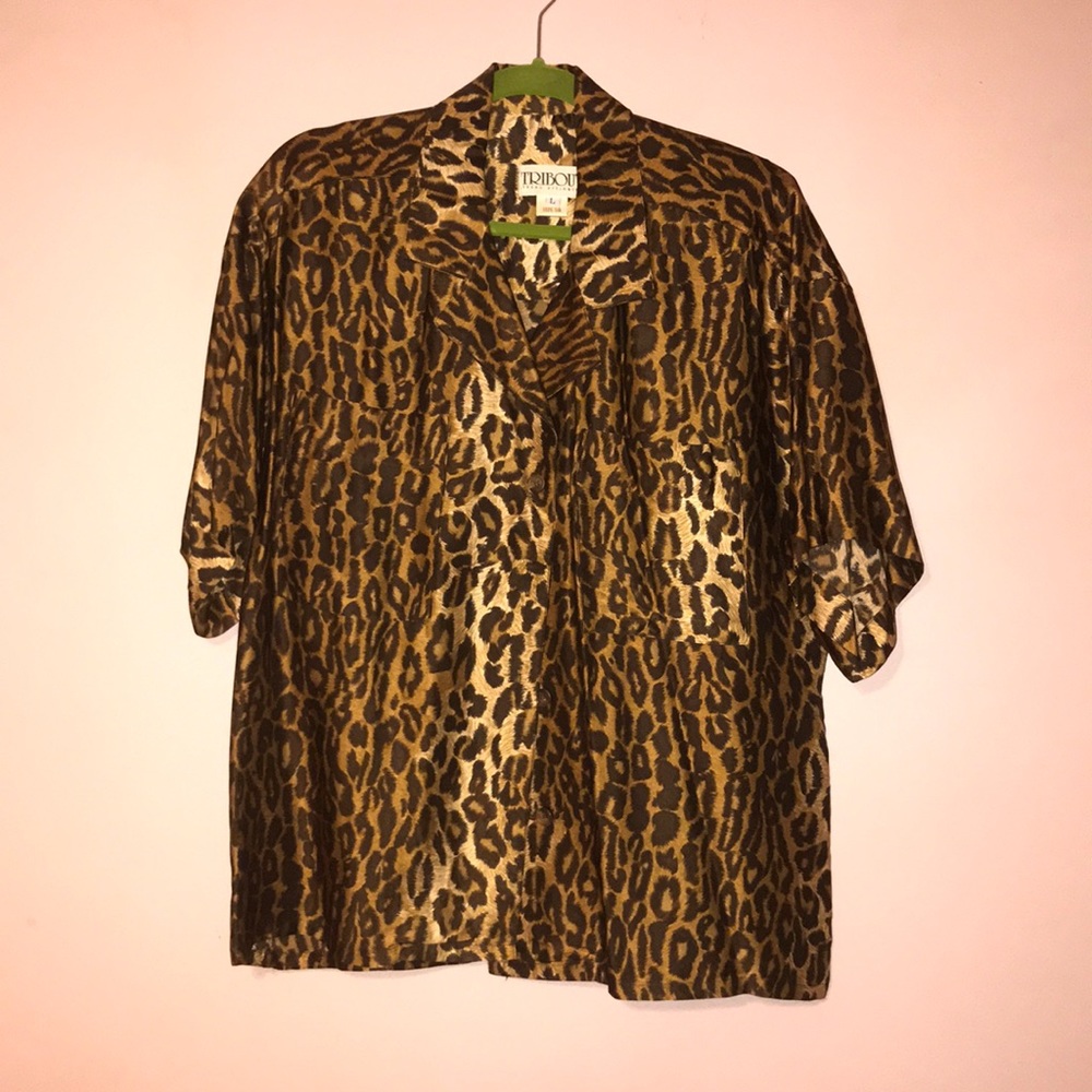100% Silk button up Leopard print shirt